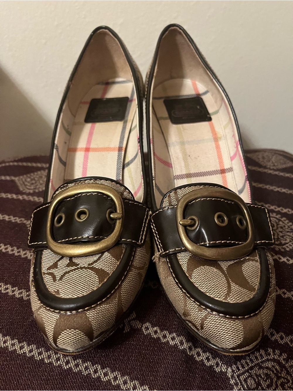 Coach Tan Brown Signature Buckle Flats